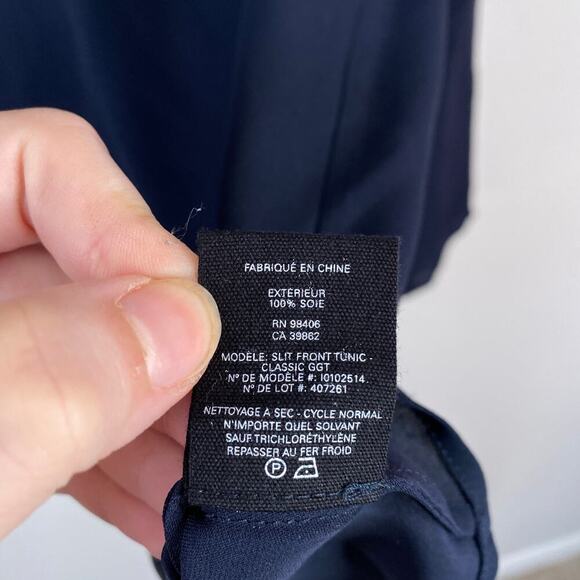 THEORY Slit Front Classic Tunic Georgette Navy Blue Size Small Silk Office Work - Picture 6 of 8